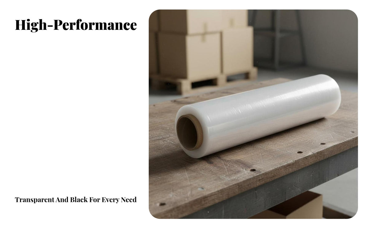 Black Pallet Stretch Wrap High Elasticity Black Stretch Wrap Sturdy Duty Wrapping Film Puncture Resistant Plastic Packing Roll