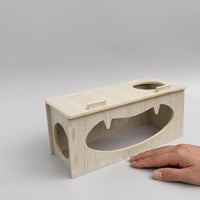 Wooden Hamster House and Tunnel, Poplar Wood Compressed Board Burrow, Single Chamber DIY Habitat for Syrian or Dwarf Pet, No Ramp or Ladder