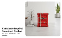 utilitarian aesthetic Shipping Container Nightstand Lockable Bedside Nightstand Creative Design Small Cabinet space-saving for Students, Young Adults, Homeowners, Bedroom, Dorm Room, Office