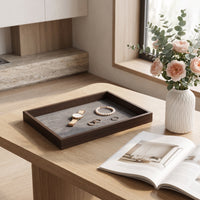 Jewelry Tray with Padded Insert Wood-Look Jewelry Display Tray Slim-Profile Rectangular for Collectors, Dresser, Retail Counter