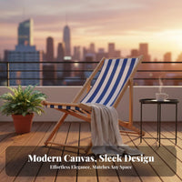 Foldable Design Folding Beach Chair Solid Wood Frame Wooden Sling Chair Sturdy Canvas Portable Sun Lounger Heavy Duty for Sunbathers, Beachgoers, Balcony, Camping, Garden, Poolside