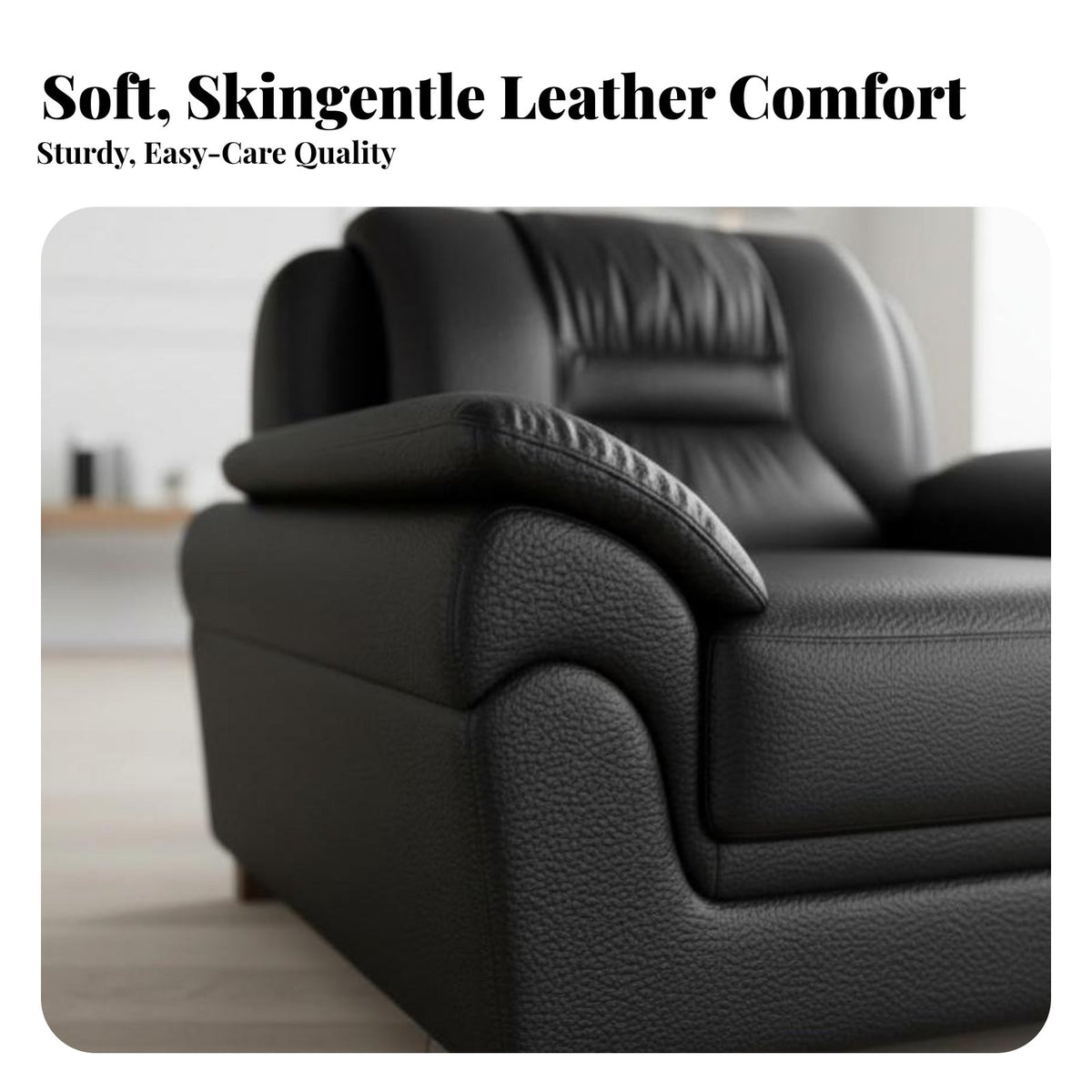 3-Seater Black Leather Settee Top-Grain full-grain leather 3-Person Black Settee Vintage Inspired Sofa for Apartment Dwellers, Office Workers, Bedroom