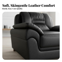 3-Seater Black Leather Settee Top-Grain full-grain leather 3-Person Black Settee Vintage Inspired Sofa for Apartment Dwellers, Office Workers, Bedroom