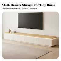 2 Pieces Rounded Corner TV Cabinet and Coffee Table Modern Minimalist Design TV Stand with Storage Curved Corners Media Console Set for Homeowners
