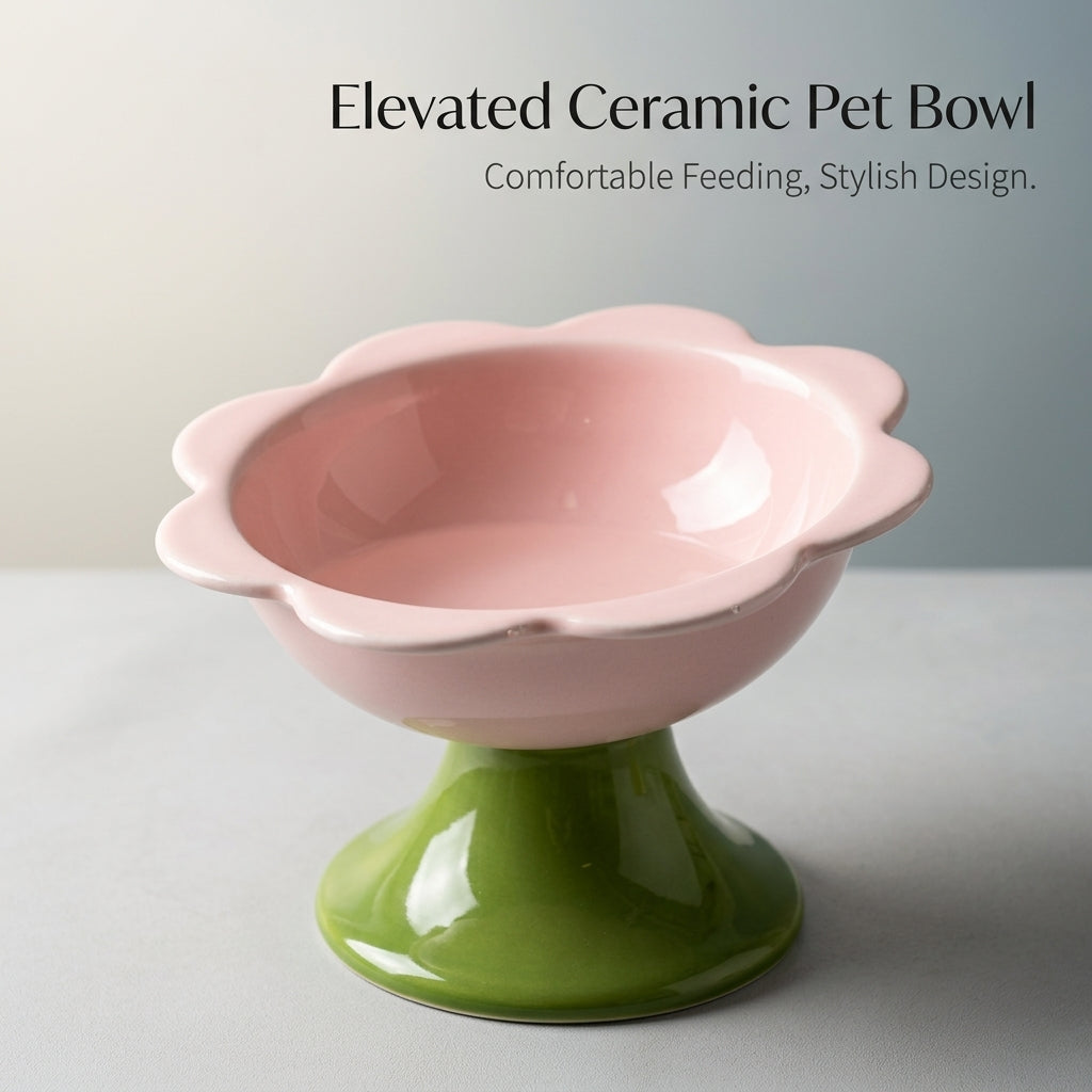 Ceramic Raised Cat Dish, Slanted Pet Food Bowl, Elevated Dog Water Feeder, Neck Protection, Anti-Black Chin, Easy Clean