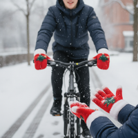 Snowflake Christmas Tree Fingerless Gloves for Women and Kids, Touchscreen Compatible, Plush Lined, Thick Warm for Winter Cycling