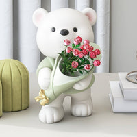 Matte Bear Vase Cute Bear Ornament Contemporary Vase with Bow Minimalist for Living Room