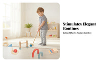 15 Pieces Wooden Mini Golf Set Sensory Training Indoor Outdoor Golf Play Set Curved Arch Obstacles Flag-Topped Targets