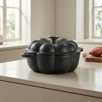 Pumpkin Roaster Cast Iron Roasting Pan with Lid Rustic Covered Roaster Pan for Oven, Kitchen