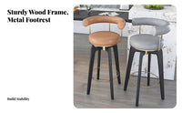 Rotating Wooden Stool with Woven Seat full Wood Bar Chair mid-centuryera Modern Design Home Seating Built-in Footrest for Restaurant Owners, Homeowners, Interior Designers, Kitchen Island, Cafe, Dining Area