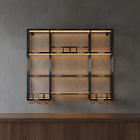 Industrials Spirits Bottle Display Wrought Iron Wall Mounted Vino and Glass Rack Saving Space Illuminated Bar Shelf for Restaurateurs