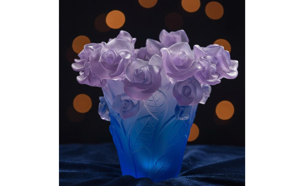 Colored Glass Blossom Vase Pate De Verre Art Liuli Glass Centerpiece Fade