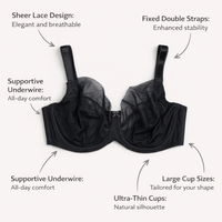 Underwire Bra with Lace Overlay for Women, Large Cup Support in Extended Sizes, Minimizing for Everyday Wear and Special Occasions