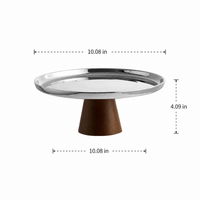 Nordic Wood & Silver Metal Cake Stand, Footed Cake Stand for Birthday Parties, Decorative Cake Serving Stand, Modern Dessert Display