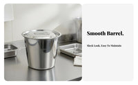 Stainless Steel Bucket with Lid Extra Thick Large Capacity Soup Barrel Handleless Utility Pail for Caterers, Home Cooks, Catering