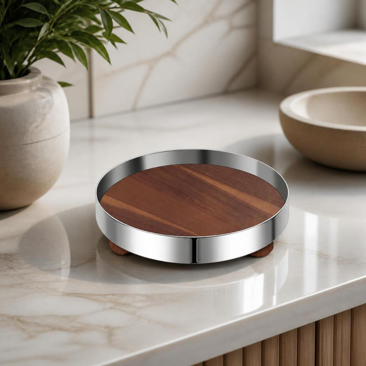 Decorative Tray with Feet Elegant Round Tray with Metal Walls Chic for Coffee Table