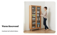Nordic & design Multi-Tier Wooden Shelving unit dense Wood Construction shelving unit Japanese visual & design Display Cabinet Optional Glass Doors for Book Lovers, Interior Designers, home dwellers