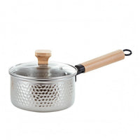 Hammered Finish Stainless Steel Snow Pot Wooden Knob Stainless Steel Pot Hanging Loop Cookware Compact