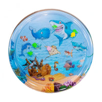 Thick PVC Inflatable Baby Water Play Mat Transparent Circular Border Tummy Time Mat Hand Pump Included Sensory Development for Babies, Infants