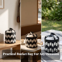 Black and White Loop Handles Cylindrical Storage Basket Open-Top Basket