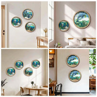 5 Pieces Plaques with Landscape Artwork Layered Wooden Wall Plaques Flat Wooded Landscape Art for Living Room, Bedroom, Office