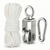 Pulley Block with Rope Heavy-Duty Pulley with Carabiner Double-Bearing Hoist for Outdoor