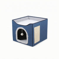 Cat House with Scratch Pad Cozy Cat Cube with Toy Comfortable for Cats