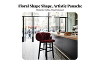 French Design Petal-Cushion High Chair Luxury Design Upholstered High Seat With Backrest Bar Stool Stable Base for Interior Designers, Business Owners, Counter, Kitchen Island, Restaurant, Dining Area