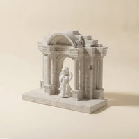 Stone-Like Aquarium Ornament with Angel Decorative Miniature Roman Temple Safe Pavilion Model Ancient for Desk, Bookshelf