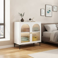 Buffet Cabinet with Arched Glass Doors Classic Modern Decorative Cabinet with Glass Doors Display Credenza for Living Room, Bedroom, Hallway