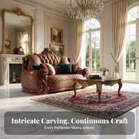 Ornate Carved Sofa Set European design Lounge Suite Genuine Leather Upholstery Household Furniture for Families, Villa, Living Room, Home leisure