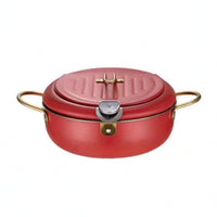 Temperature Gauge Stainless Steel Deep Fryer Pot Grill Rack Fryer Pot with Lid Polished Metal Frying Vessel Wide Body