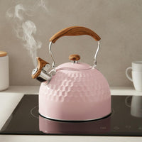 Hammered Whistling Kettle Resistant Tea Kettle with Wood-Grain Handle Fast-Heating for Stovetop, Kitchen