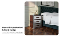 utilitarian design Bedside Drawer Cabinet Vintage Look Riveted pilot-inspired End Table Sturdy and long-lasting Nightstand space-saving Design for Interior Decorators, Apartment Dwellers, Bedroom, Small areas, Dorm Room, Man Cave
