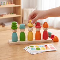 Wooden Matching Toy with Peg Dolls Sensory Toy with Picture Cards Creative Wooden Peg Dolls for Classroom