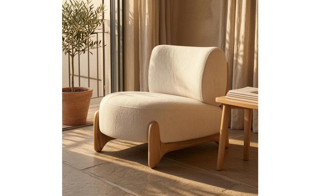 Cushioned Upholstered Lounge Chair Textured Textile Sleek Outline Lounge Chair Rounded Modern Single Sofa Solid Base