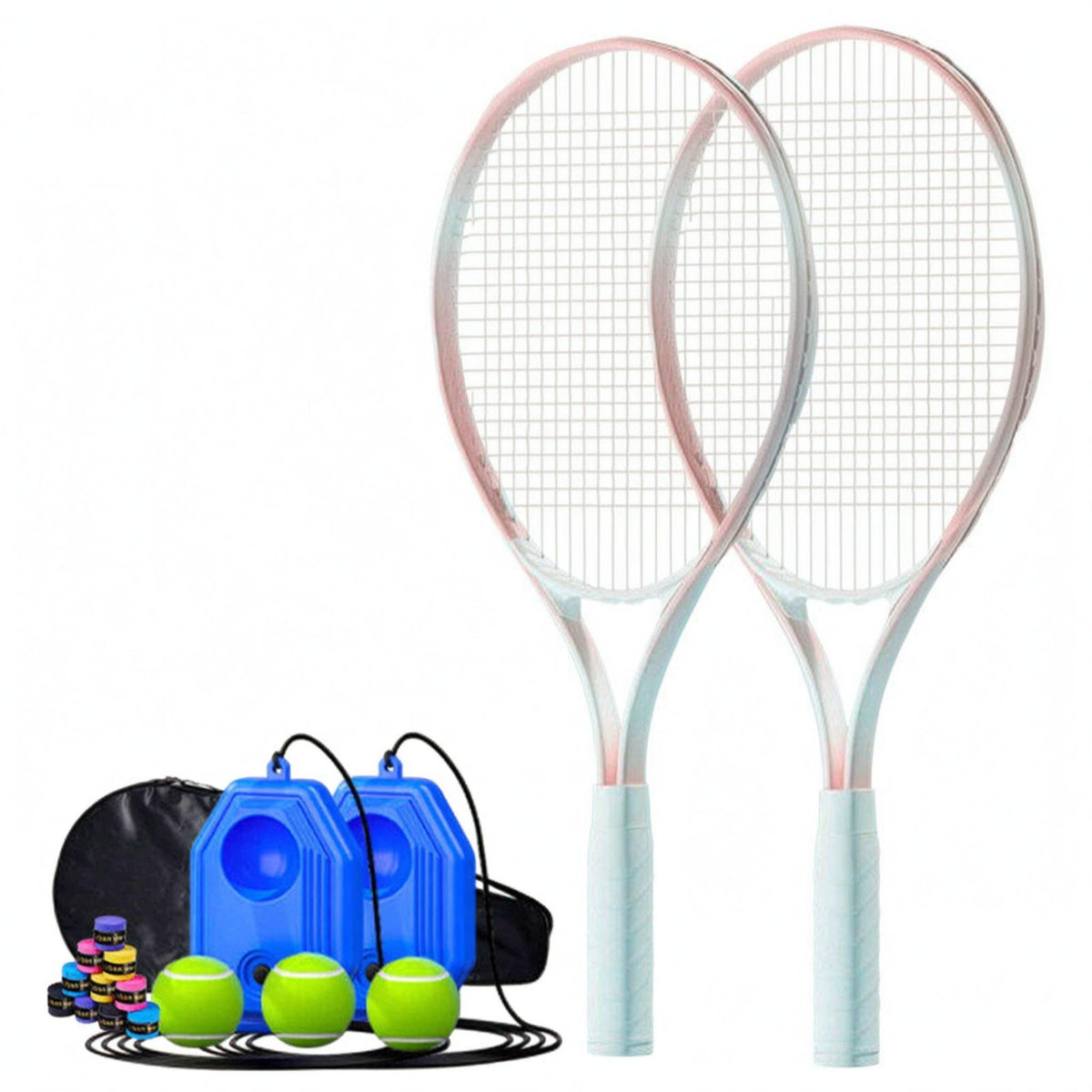 Aluminum-Alloy Rebound Training Racket Wrapped Handle Solo Practice Racket Stringed Solo Tennis Instructor Oval Head