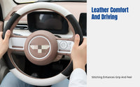 Steering Wheel Cover for Wuling Hongguang Mini EV, Macaron Panda Ears, Four Seasons, Anti-Slip Leather, Universal Decor