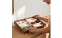Divided Interior Wooden Eyeglass Display Box Lined Insert 6-Compartment Display Box Rectangular Easy to See