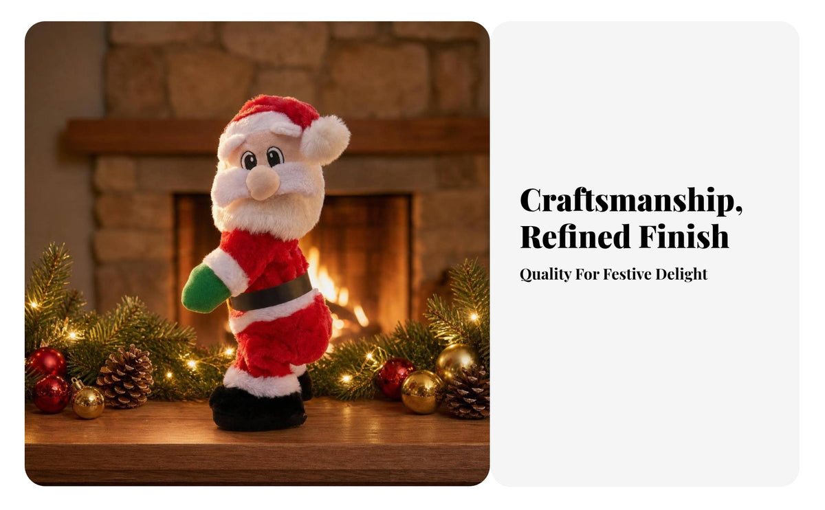 Leg Shaking Dancing Santa Stuffed Battery Powered Animated Santa Doll Faux-Faux-Hair Trim Standing Ornament