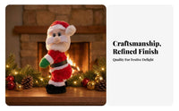 Leg Shaking Dancing Santa Stuffed Battery Powered Animated Santa Doll Faux-Faux-Hair Trim Standing Ornament