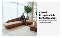 Curved configurable Couch Modern design Lobby Sofa hard-wearing Upholstery Reception Area Seating for Interior Designers, Guests, Sales Center, Lounge, Breakroom