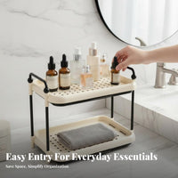 Doubletier Design 2-Tier Makeup rack area Saving 2-Tier Organizer Large Capacity Cosmetic Holder Easy to Clean for Women, Adults, Students, Dressing Table, Desktop, Bathroom, Bedroom