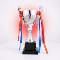 Shiny Trophy with Ribbons Polished Cup Trophy Reflective Award Cup with Base Decorative for Sports Competitions, Dance Showcases