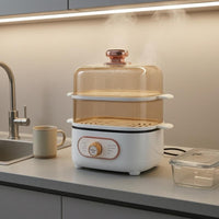 Transparent Chambers 2-Tier Food Steamer Rotary Control Knob Two-Tier Food Steamer Side Handles Steam Cooker Compact