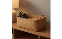 Handwoven Basket Braided Rectangular Storage Basket Space Saving Woven Bin for Cabinet
