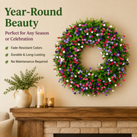 Multicolor Spring Door Wreath, Faux Floral Eucalyptus & Small Flowers, Handmade Artificial Wreath for Front Door Home Decor, Wedding