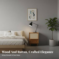 Japanese design Single-Drawer Rattan Nightstand Space-Saving Narrow Design Bedside Table Minimalist Aesthetic Household Furniture sturdy Wood Legs for Apartment Dwellers, Homeowners, Students, Bedroom, Small Spaces, Living Room, Hallway