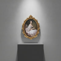 Oval Picture Frame Gold-Finish Oval Frame with Scroll Relief Vintage-Style for Decorators, Living Room