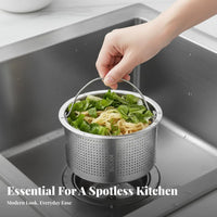 Sink Drain Strainer with Handle Easy to Clean Kitchen Sink Drain Strainer Stainless Steel Food Catcher Rustproof Long-Lasting